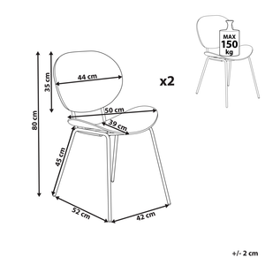 Set di 2 sedie da pranzo in materiale sintetico bianco e gambe metallo stile moderno soggiorno cucina