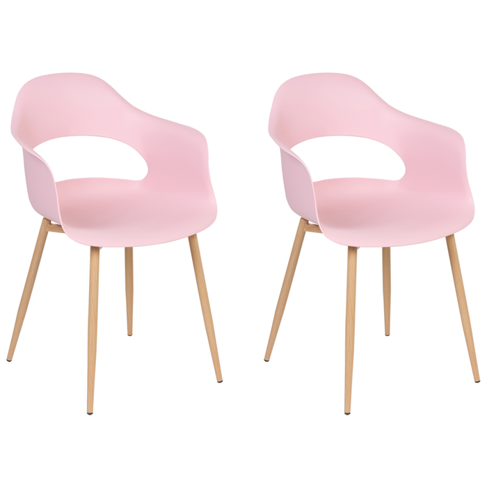 Set di 2 sedie da pranzo in materiale sintetico rosa gambe eleganti decorative stile contemporaneo