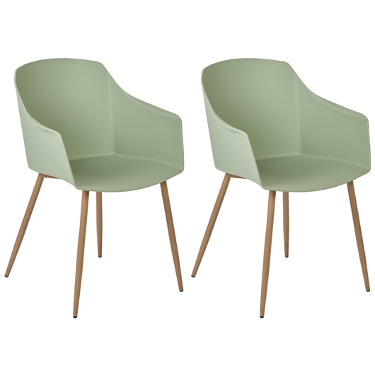 Set di 2 sedie minimaliste in plastica verde chiaro braccioli soggiorno cucina mobili soggiorno
