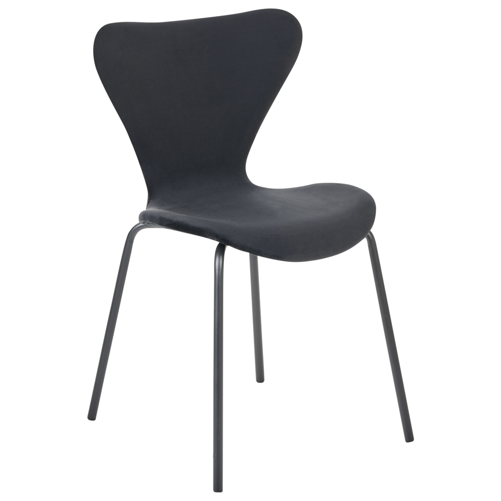 Set di 2 Sedie da pranzo in velluto nero con gambe in metallo senza braccioli design moderno