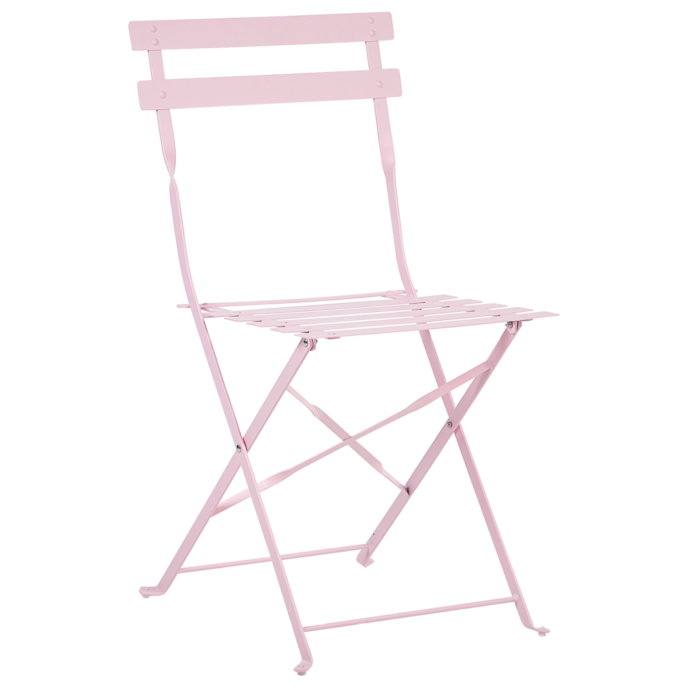 Set da bistrot da 3 pezzi in metallo di colore rosa pastello con schienale a doghe pieghevole all'aperto
