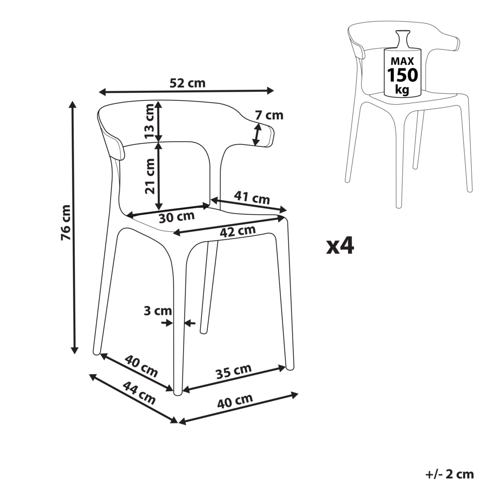 Set di 4 sedie polipropilene resistente colore grigio per interno ed esterno stile moderno