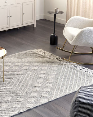 Tappeto bianco e grigio in lana 160 x 230 cm intrecciato a mano con motivi geometrici in stile scandinavo Soggiorno Camera da letto