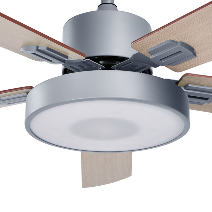Ventilatore da soffitto con luce Ventilatore grigio Materiale sintetico Ferro Telecomando Luce Effetto Legno Grana Soggiorno Tradizionale