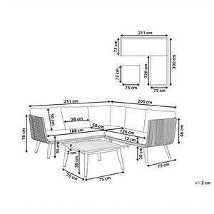 Set Giardino Rattan Beige Divano Ad Angolo Tavolo In Legno Patio Esterno Moderno 5 posti