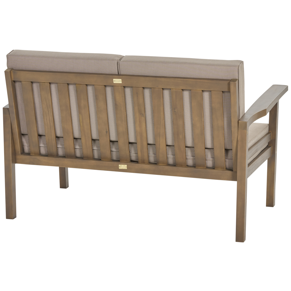 Set Divani Da Giardino Taupe Cuscini In Legno Scuro Di Acacia Certificato 4 Posti Con Tavolo Set