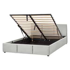 Letto Ottomano Grigio Chiaro Velluto Tappezzato 140 x 200 cm Testiera Travestita Funzione Contenitore