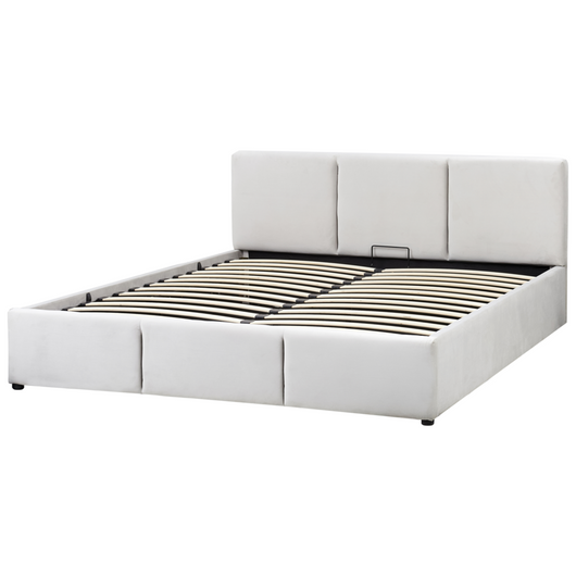 Letto Ottomano Grigio Chiaro Velluto Tappezzato 160 x 200 cm Testiera Travestita Funzione Contenitore