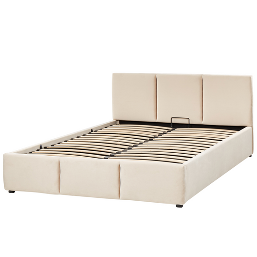 Letto Ottomano Beige Chiaro Velluto Tappezzato 140 x 200 cm Testiera Travestita Funzione Contenitore