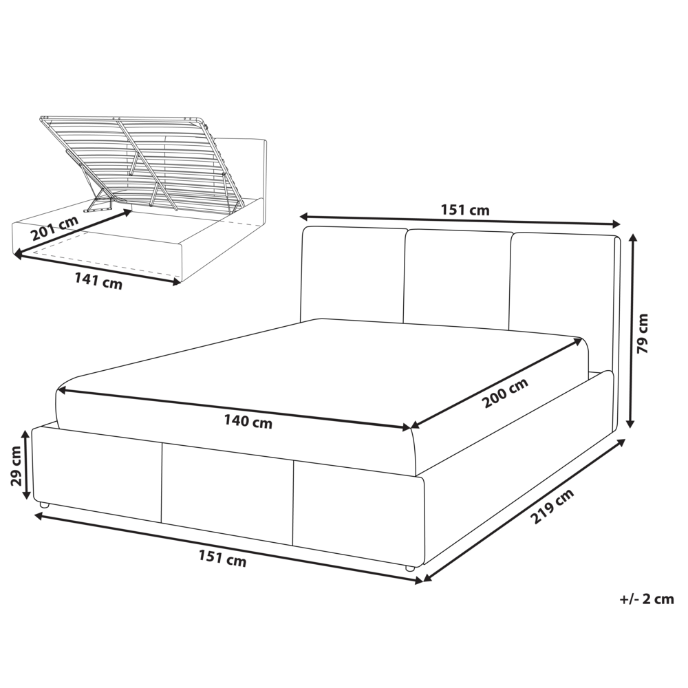Letto Ottomano Grigio Chiaro Velluto Tappezzato 140 x 200 cm Testiera Travestita Funzione Contenitore