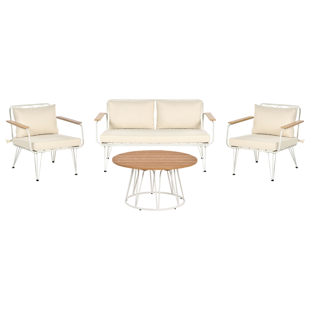 Divano da giardino a 4 posti in metallo bianco e beige Acciaio a 4 posti con cuscini Moderno Outdoor