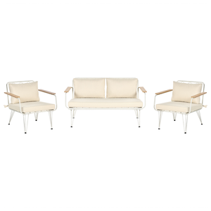 Divano da giardino a 4 posti in metallo bianco e beige Acciaio a 4 posti con cuscini Moderno Outdoor