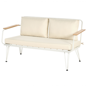 Divano da giardino a 4 posti in metallo bianco e beige Acciaio a 4 posti con cuscini Moderno Outdoor