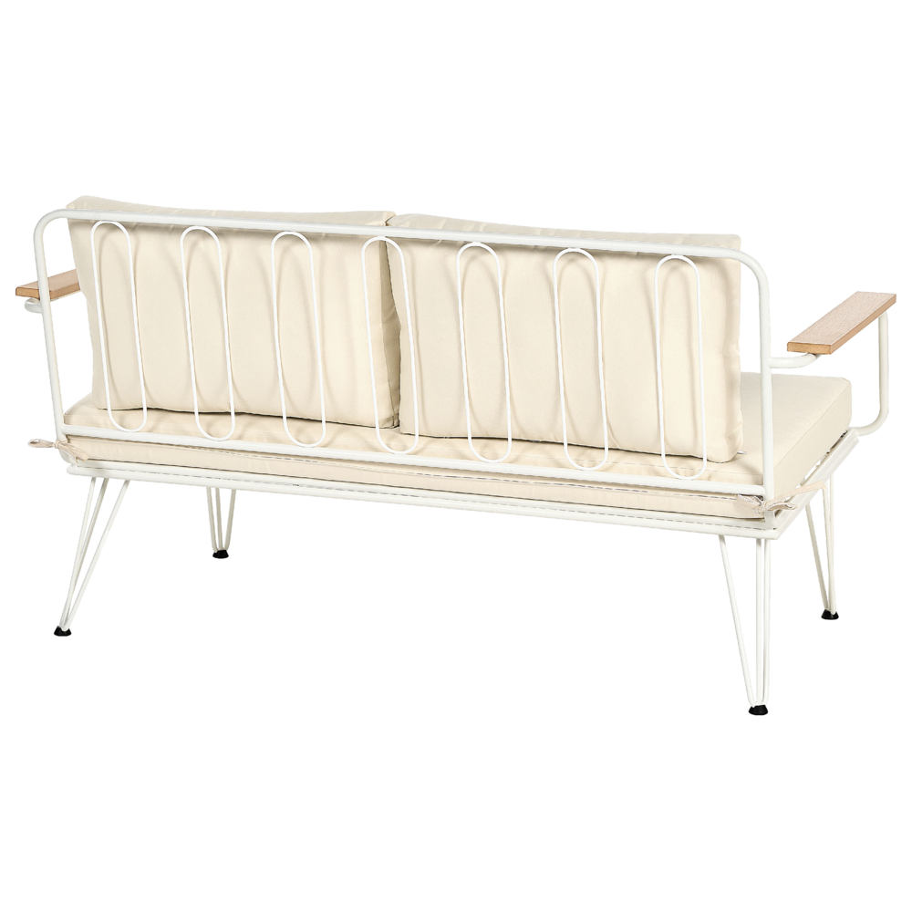 Divano da giardino a 4 posti in metallo bianco e beige Acciaio a 4 posti con cuscini Moderno Outdoor