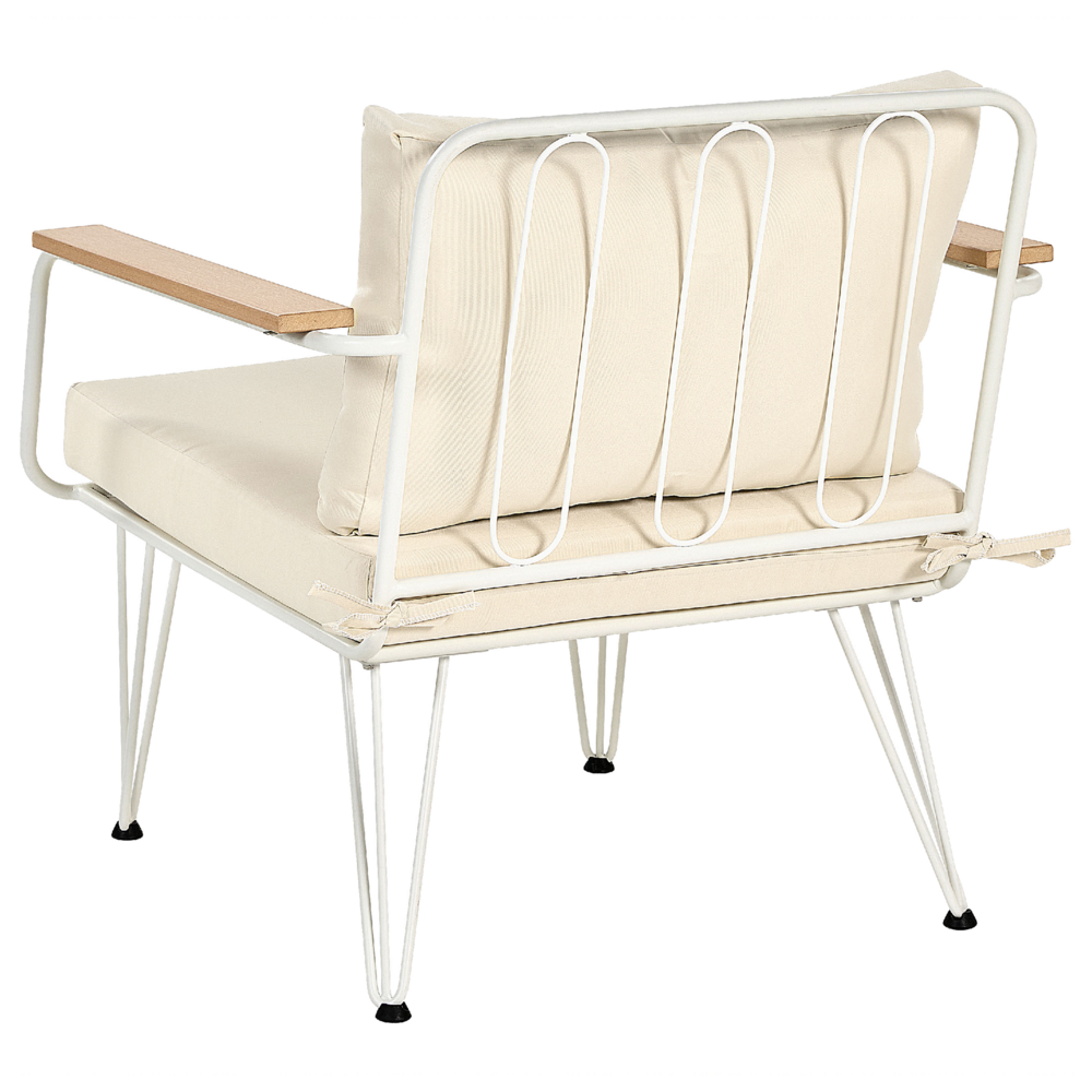 Divano da giardino a 4 posti in metallo bianco e beige Acciaio a 4 posti con cuscini Moderno Outdoor