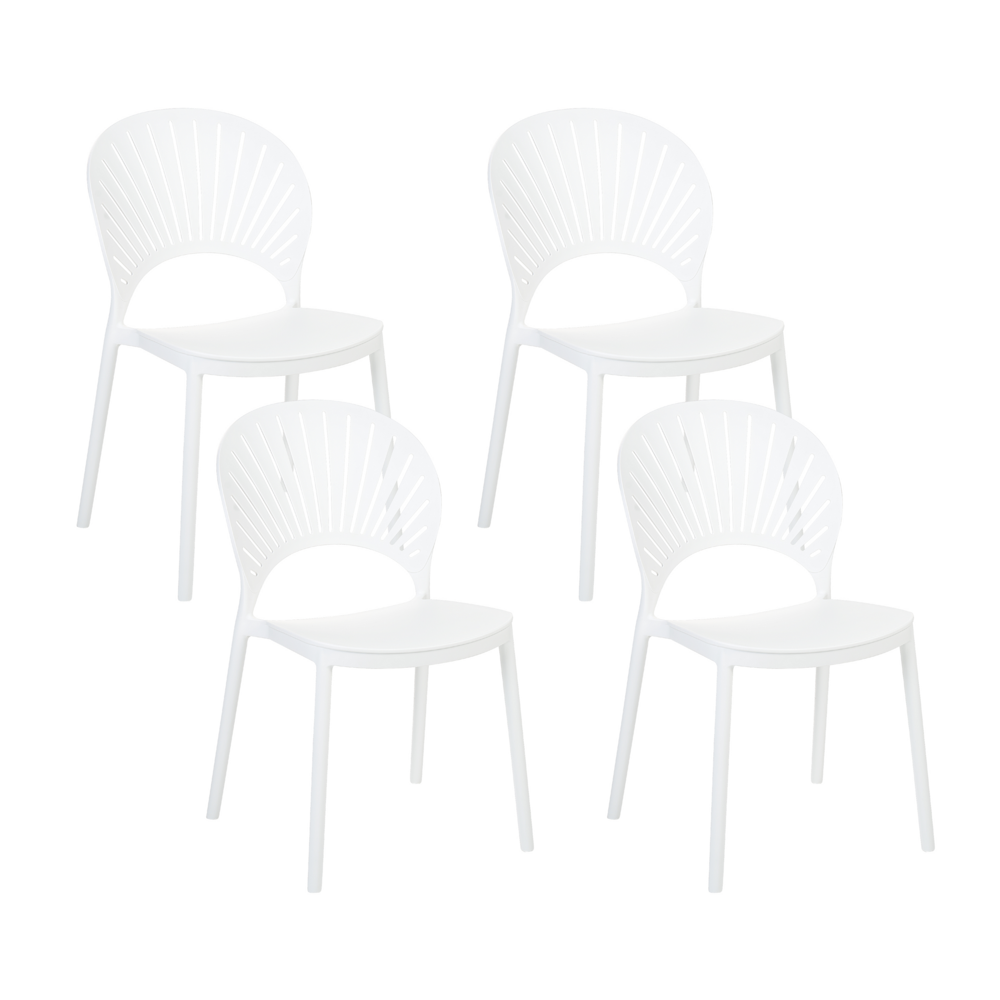 Set di 4 sedie da pranzo in plastica bianco per interni ed esterni da giardino impilabili in stile minimalista