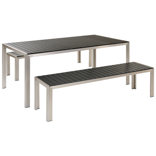 Set da Pranzo da Giardino Tavolo Rettangolare 2 Panche Telaio Alluminio anodizzato nero esterno terrazzo