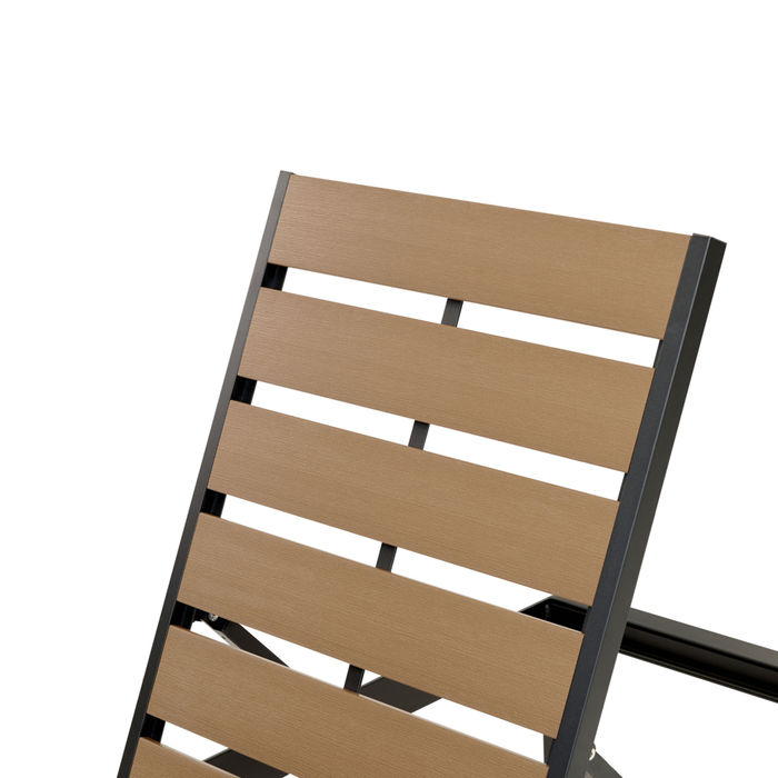 Lettino da esterno da giardino Struttura in alluminio Legno Chiaro e Nero Schienale reclinabile regolabile