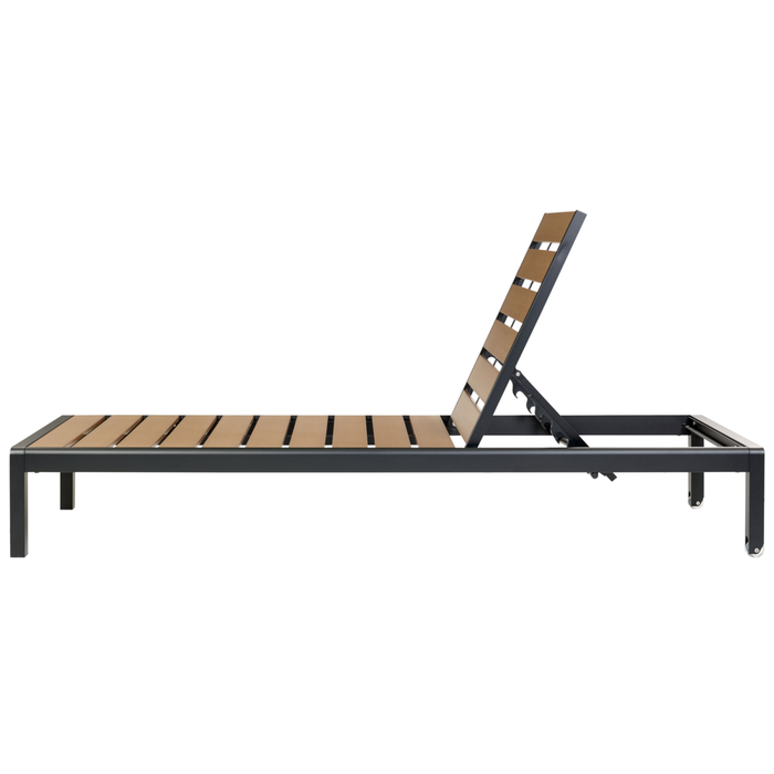Lettino da esterno da giardino Struttura in alluminio Legno Chiaro e Nero Schienale reclinabile regolabile