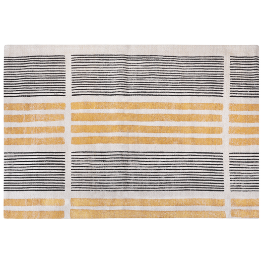 Tappeto giallo e nero in cotone 200 x 300 cm a trama piatta Jacquard con motivo a righe Boho Soggiorno Camera da letto