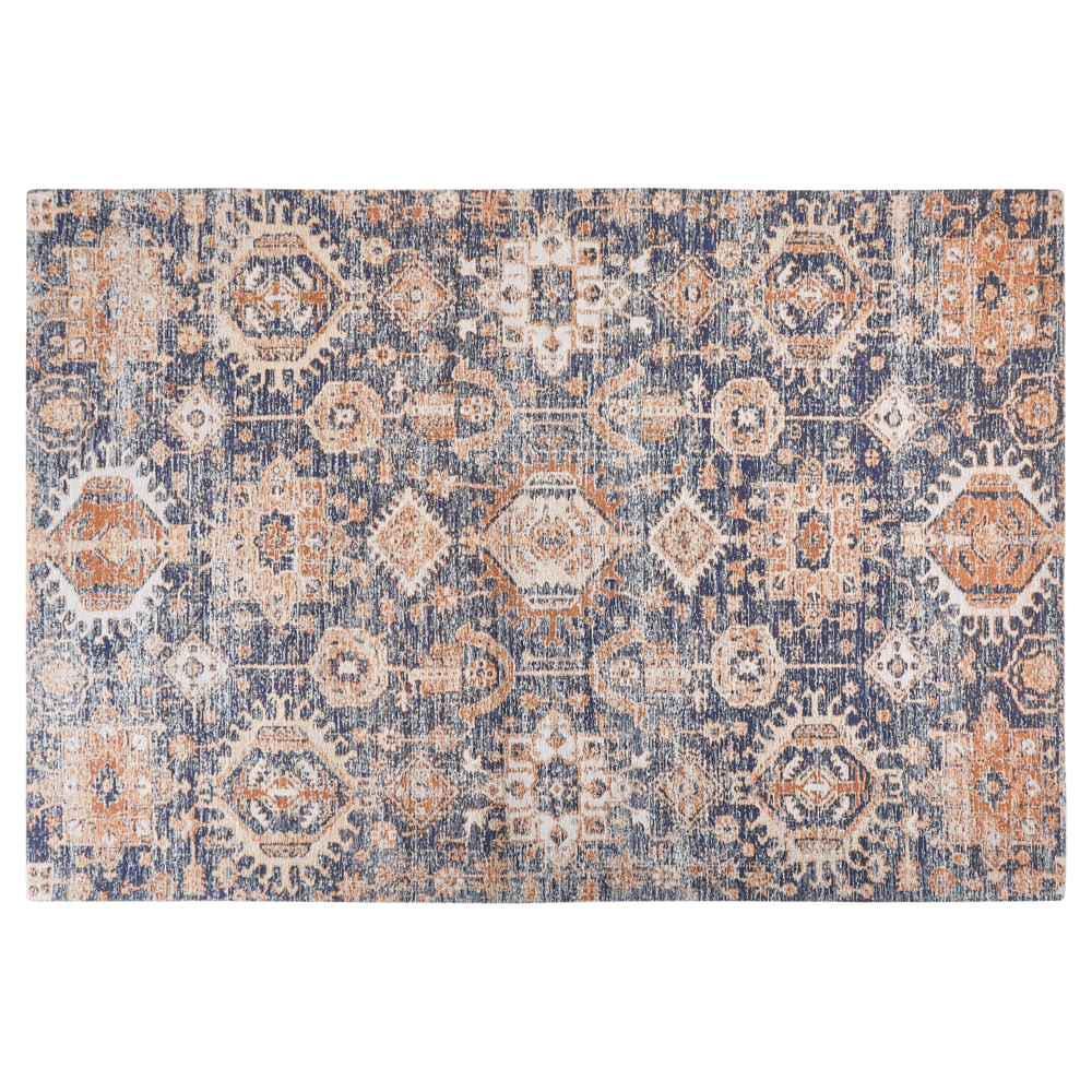 Tappeto lungo in cotone blu e rosso 140 x 200 cm con effetto invecchiato stile orientale ingresso soggiorno