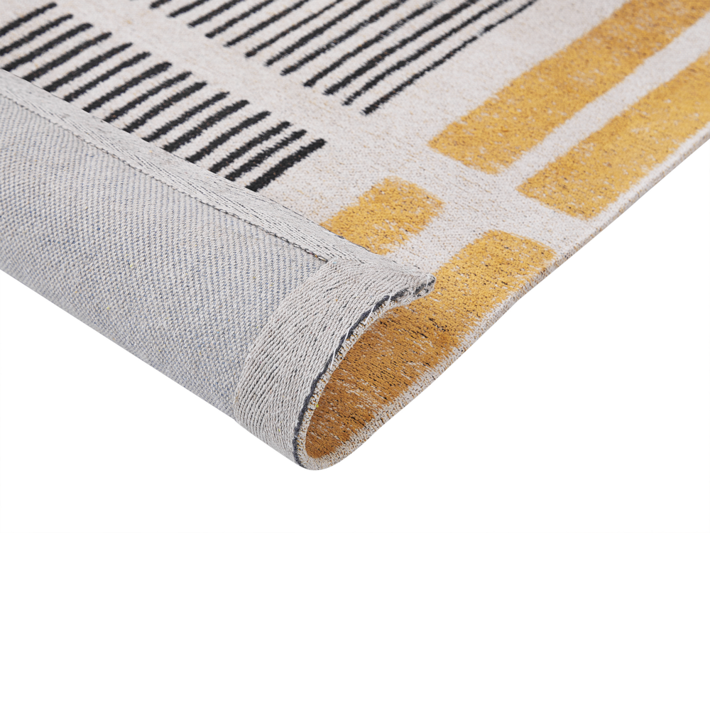 Tappeto giallo e nero in cotone 200 x 300 cm a trama piatta Jacquard con motivo a righe Boho Soggiorno Camera da letto