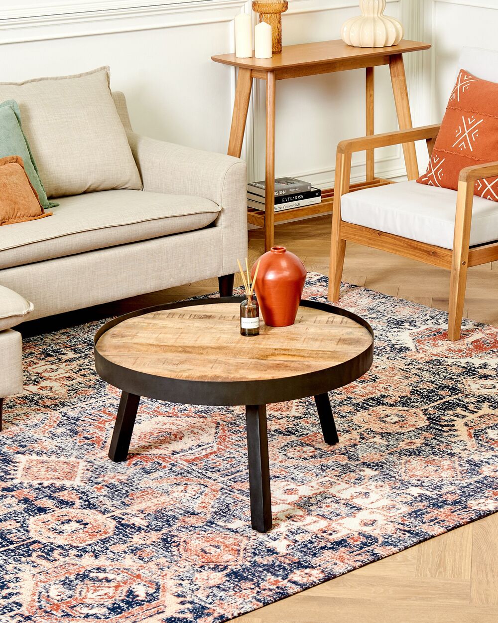 Tappeto lungo in cotone blu e rosso 200 x 300 cm effetto invecchiato stile orientale ingresso soggiorno