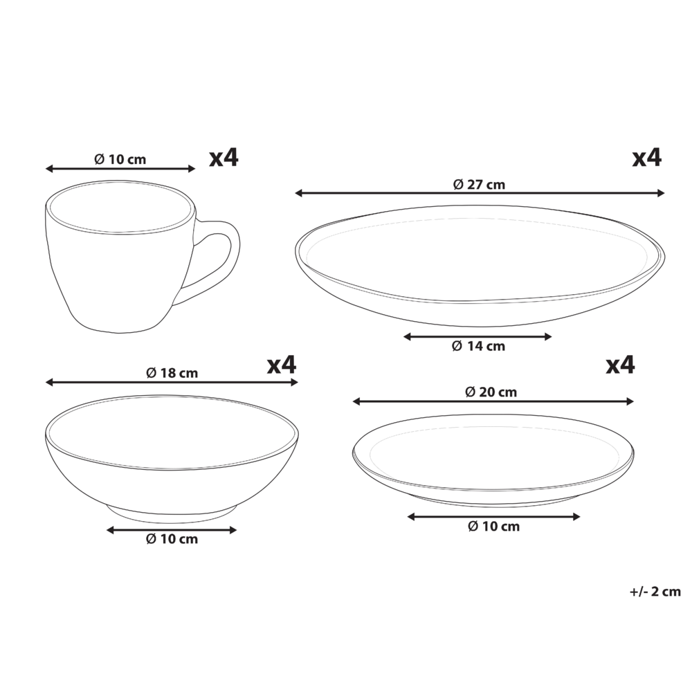 Set di 16 pezzi di gres grigio chiaro in porcellana lavorato a mano  Servizio per 4 persone Cucina Sala da pranzo