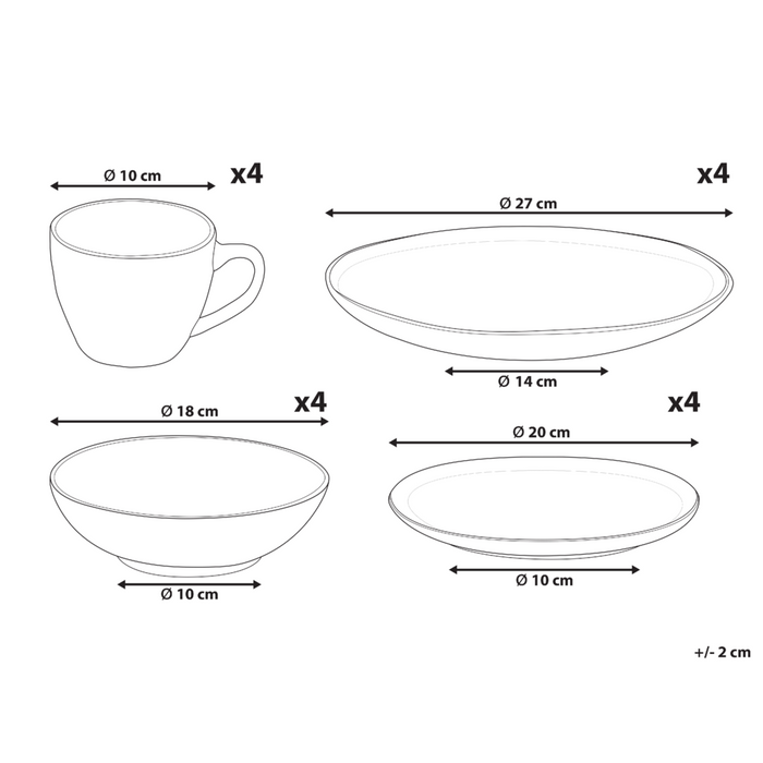 Set di 16 pezzi di gres grigio chiaro in porcellana lavorato a mano  Servizio per 4 persone Cucina Sala da pranzo