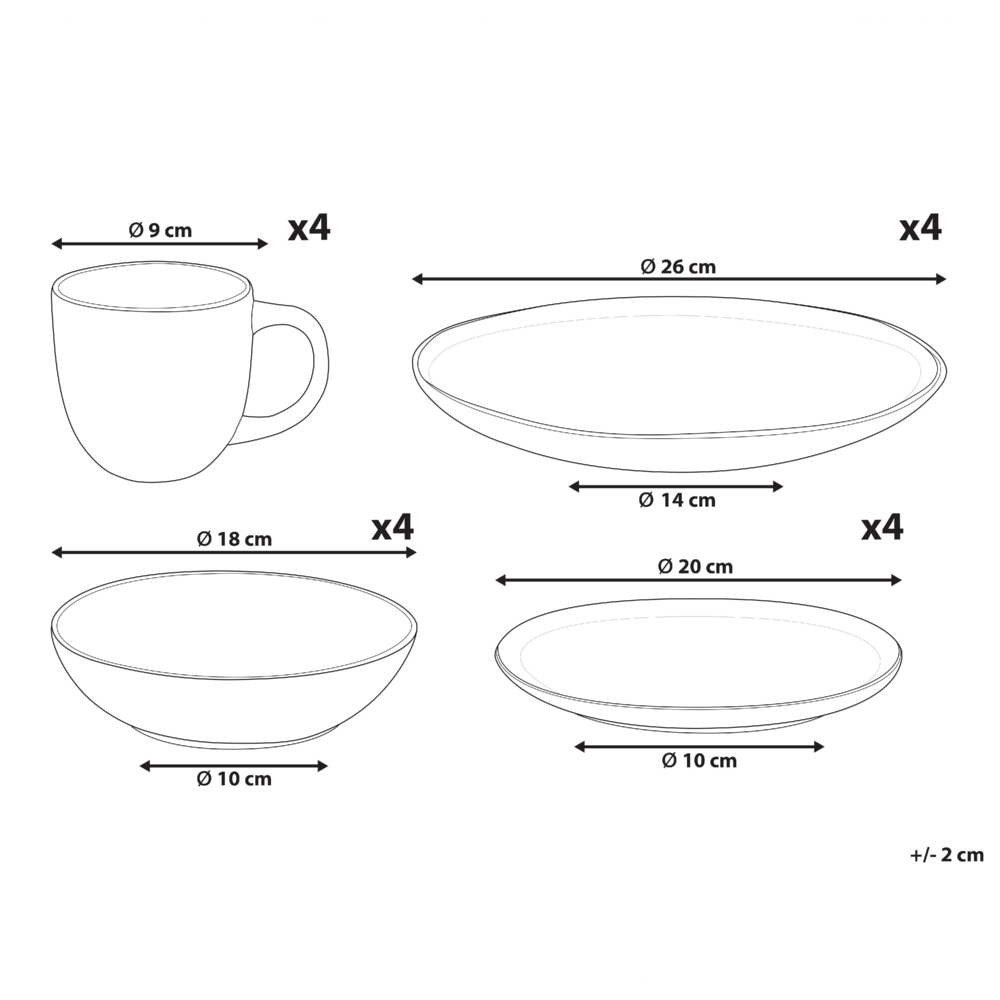 Set di 16 pezzi in gres caolino grigio lavorato a mano con smalto reattivo Servizio per 4 persone Effetto martello Cucina Sala da pranzo