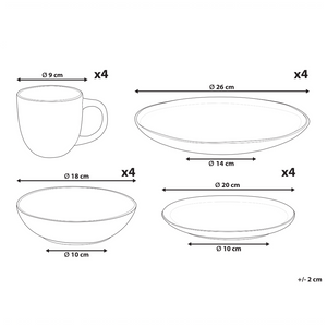Set di 16 pezzi in gres caolino grigio lavorato a mano con smalto reattivo Servizio per 4 persone Effetto martello Cucina Sala da pranzo