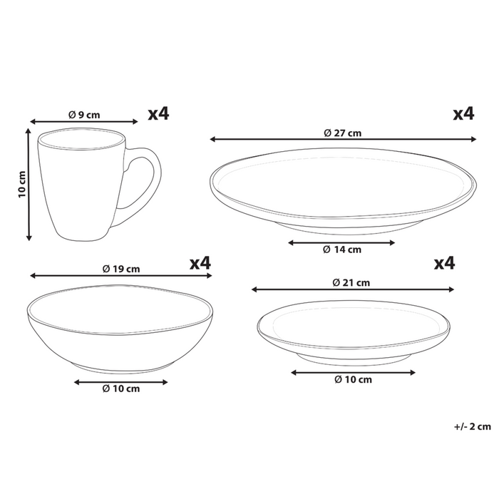 Set di 16 pezzi di gres verde scuro con finitura a smalto reattivo Servizio per 4 persone Struttura in pietra Cucina Sala da pranzo