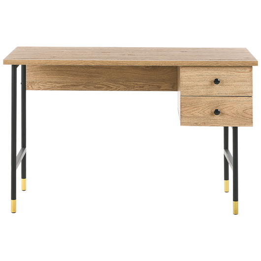 Scrivania da home office legno chiaro truciolare Nero gambe in metallo 120 x 60 cm 2 cassetti design retrò