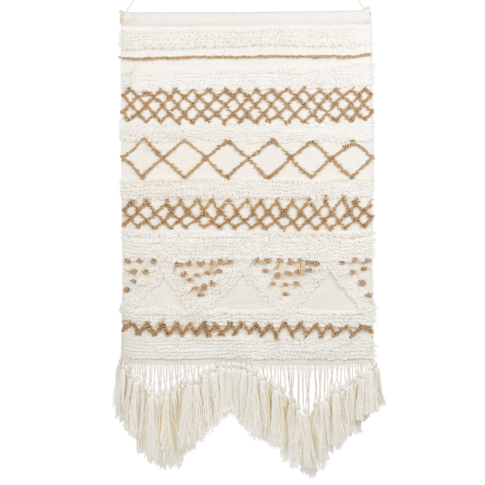 Decorazione da parete in cotone beige chiaro intrecciato a mano con frange Decorazione da parete in stile bohémien Soggiorno Camera da letto