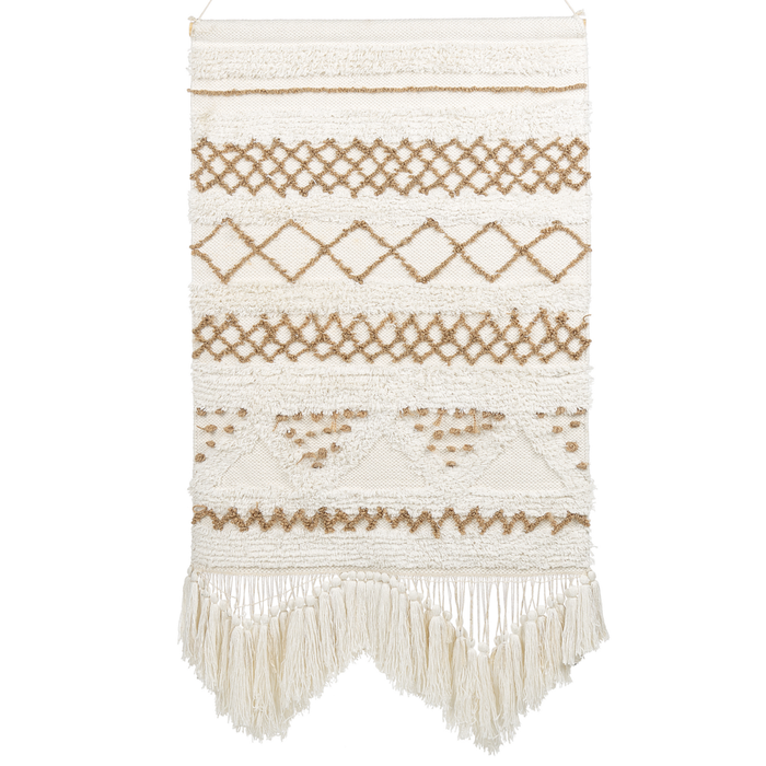 Decorazione da parete in cotone beige chiaro intrecciato a mano con frange Decorazione da parete in stile bohémien Soggiorno Camera da letto