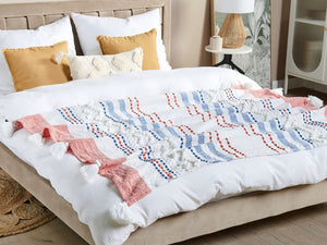 Coperta multicolore in poliestere PET 130 x 150 cm con frange decorative a righe