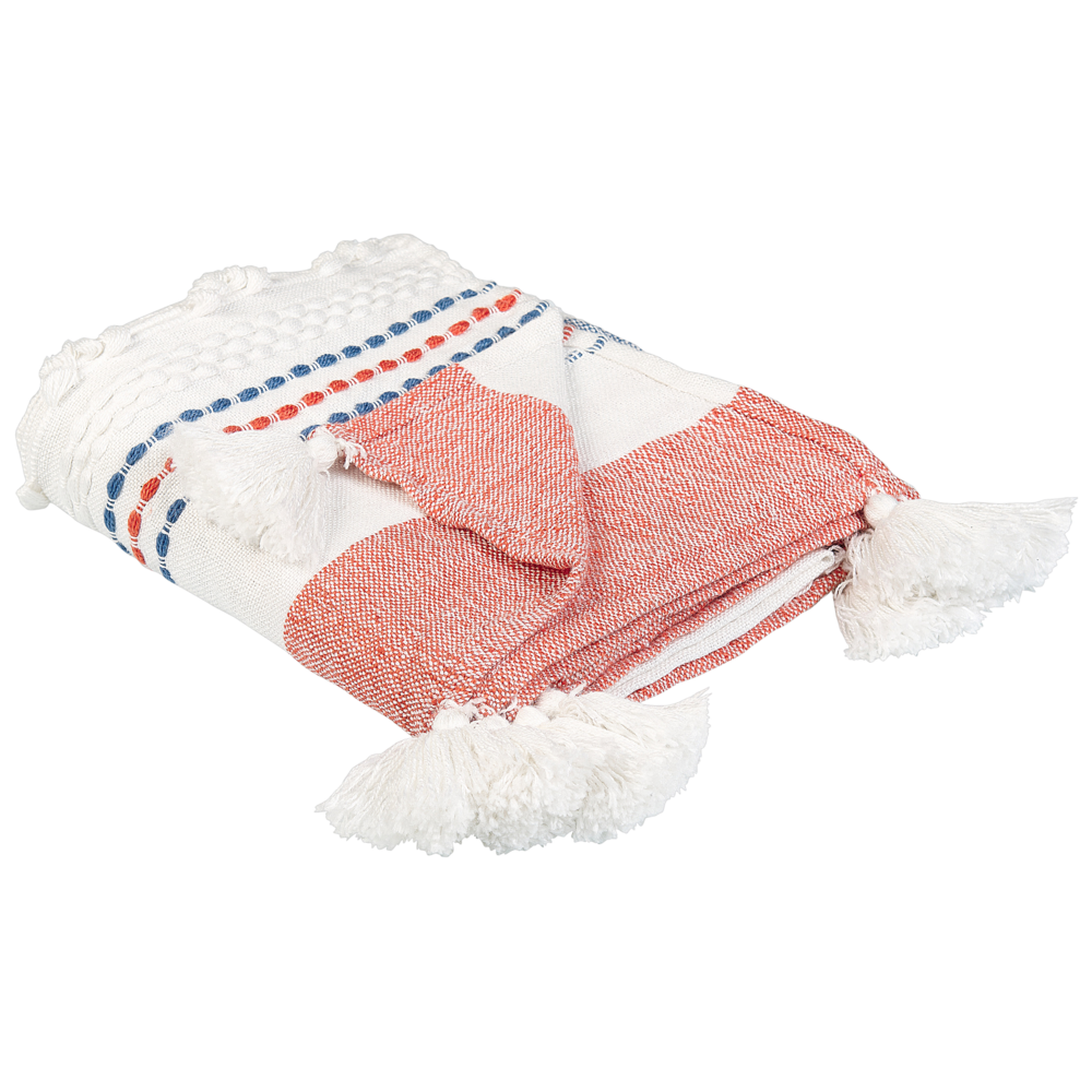 Coperta multicolore in poliestere PET 130 x 150 cm con frange decorative a righe