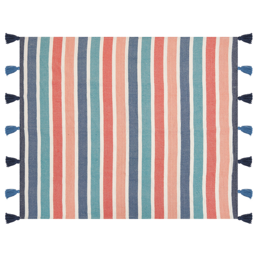 Coperta multicolore in poliestere PET 130 x 150 cm con frange decorative a righe