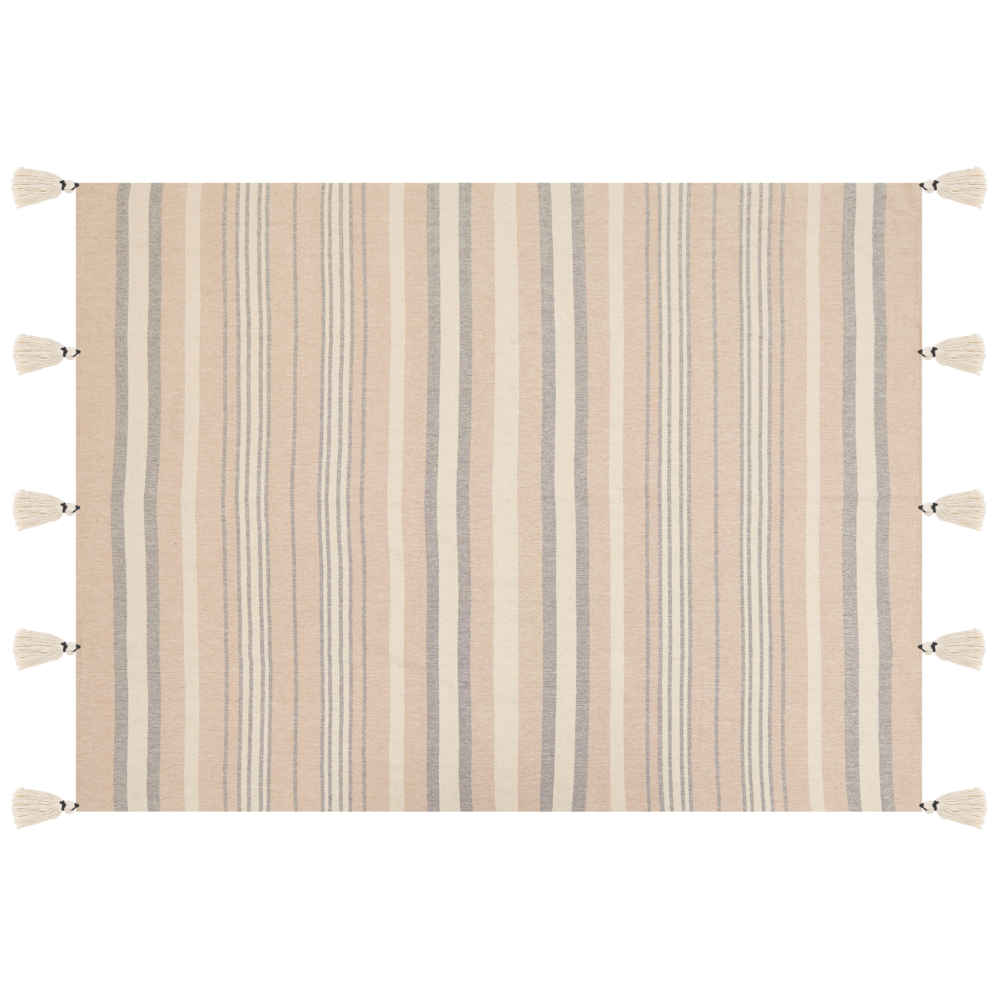 Coperta Beige Cotone 130 x 170 cm Accessorio a righe con frange decorative Fatto a mano