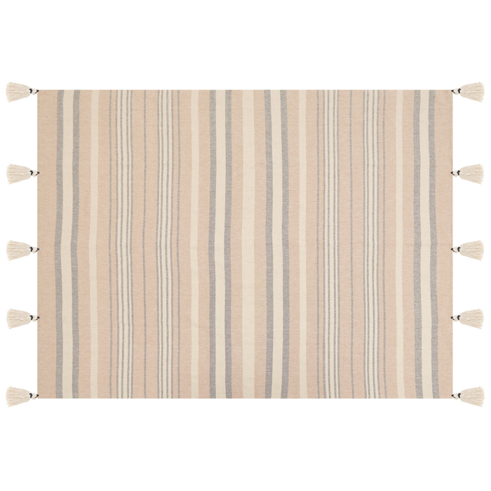 Coperta Beige Cotone 130 x 170 cm Accessorio a righe con frange decorative Fatto a mano