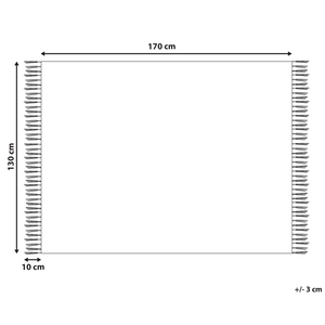 Coperta in cotone bianco e nero 130 x 170 cm con motivo a righe e frange decorative, fatta a mano.