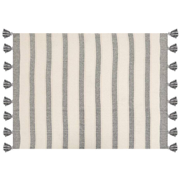 Coperta Beige Cotone 130 x 170 cm Accessorio a righe con frange decorative Fatto a mano