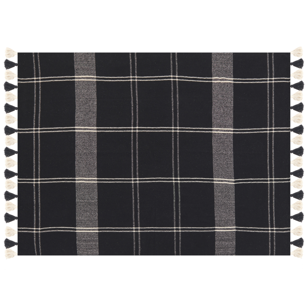 Coperta in cotone nero 130 x 170 cm Accessorio a scacchiera con frange decorative Fatto a mano