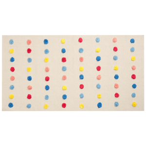 Tappeto per aree multicolore con mini pompon 80 x 150 cm, a basso contenuto di peli, per la stanza dei bambini.