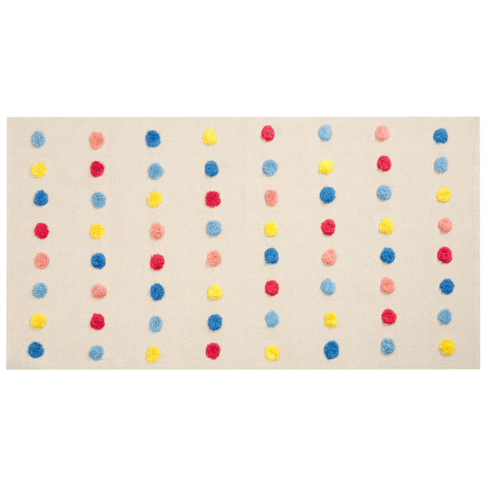 Tappeto per aree multicolore con mini pompon 80 x 150 cm, a basso contenuto di peli, per la stanza dei bambini.