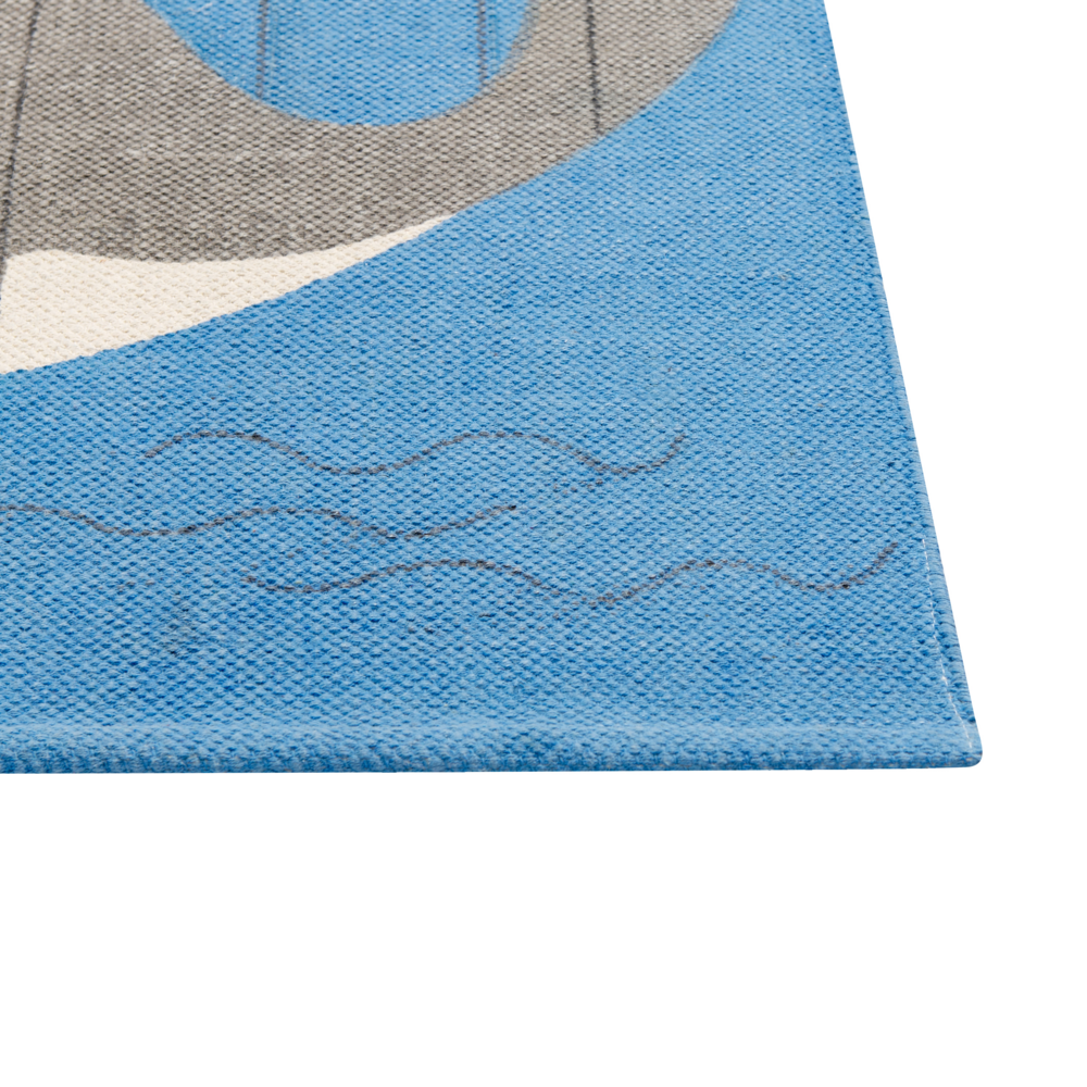 Tappeto blu con stampa di balene 80 x 150 cm, a pelo corto, per la sala giochi dei bambini