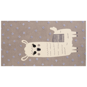 Tappeto Area Beige Stampa lama 80 x 150 cm Runner a pelo basso per la stanza dei bambini