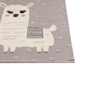 Tappeto Area Beige Stampa lama 80 x 150 cm Runner a pelo basso per la stanza dei bambini
