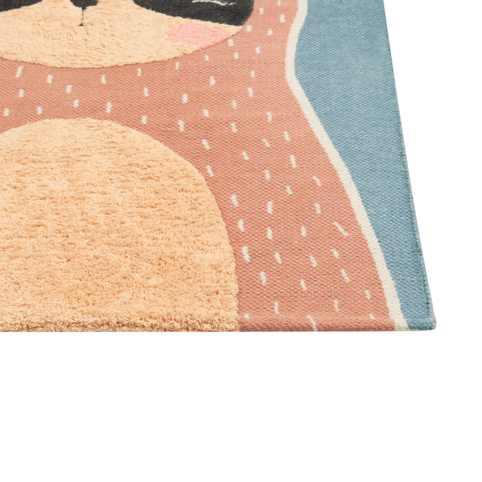 Tappeto blu e arancione con stampa di un bradipo a tre dita 80 x 150 cm, per la stanza dei bambini.