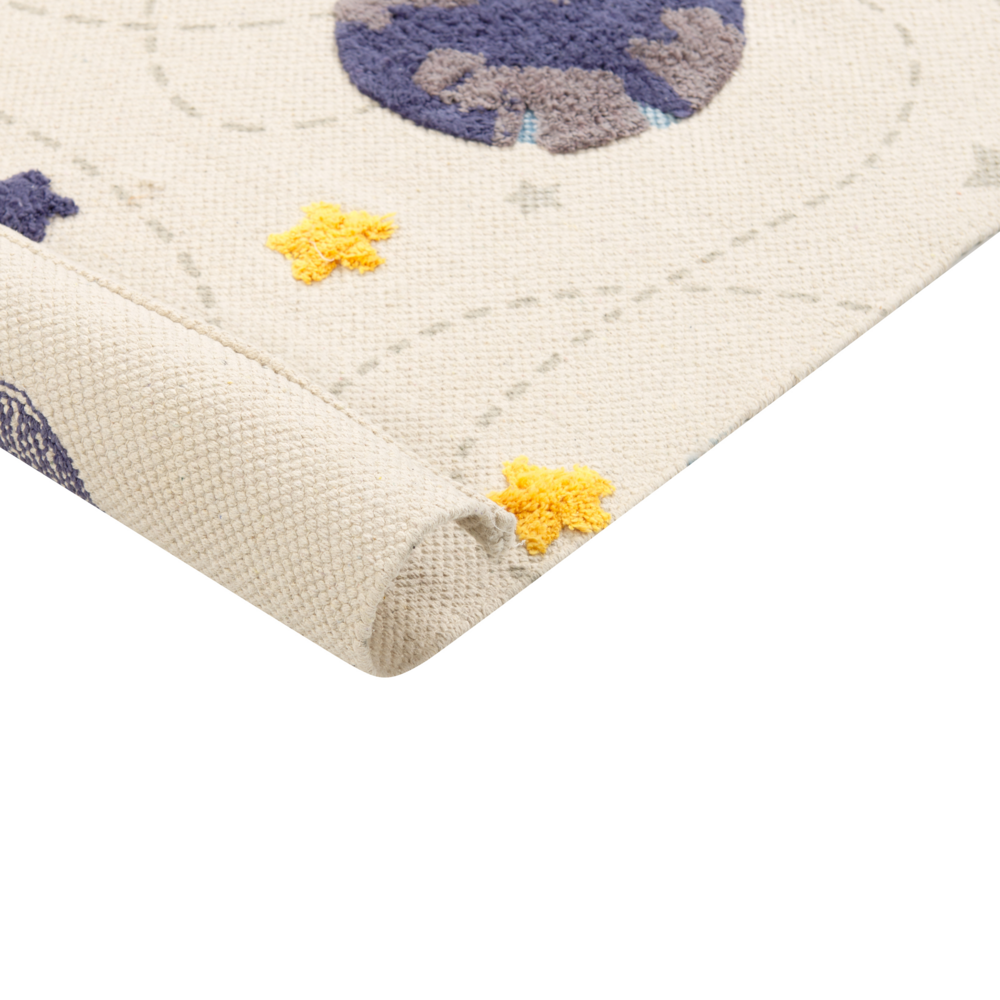 Tappeto per aree multicolore con stampa di stelle e pianeti 80 x 150 cm, per la sala giochi dei bambini.
